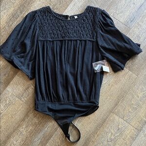 Free People Black Textured Bodysuit